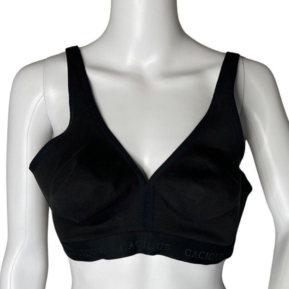 Cacique Bra Women 40C Black Unlined Full Coverage No Wire Wireless V-Neck Casual